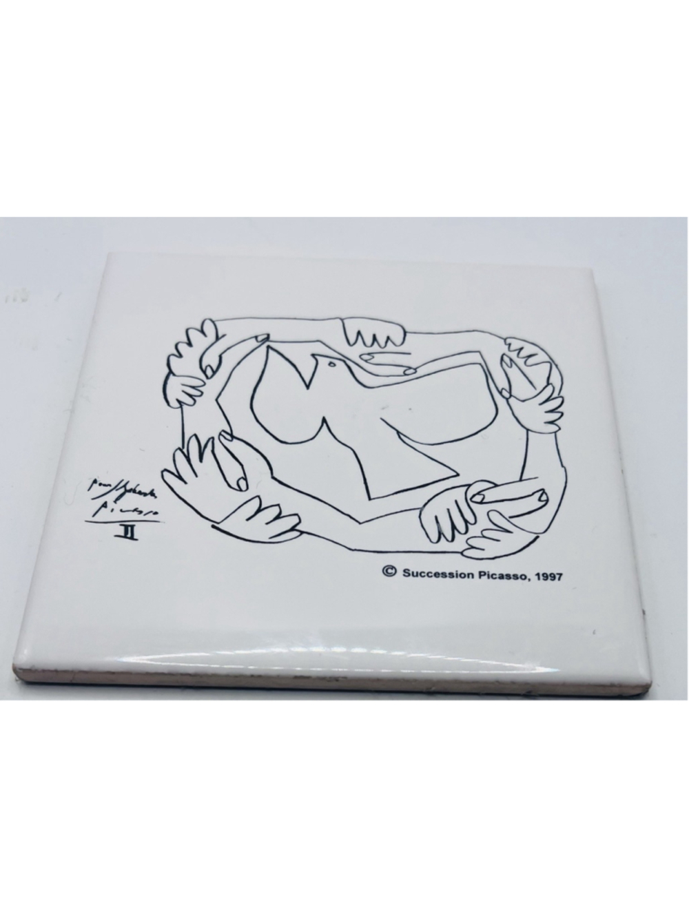 Succession Picasso Ceramic Tile Coasters 1997 Don Quixote & Hands With Dove 2pc - Picture 4 of 6